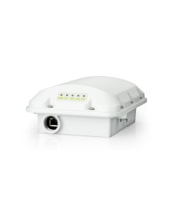 Schuin onderkant van het Ruckus ZoneFlex T350c Unleashed outdoor WiFi 6 access point met een ethernetpoort