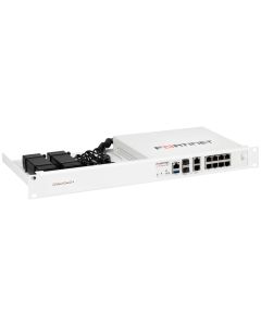 Voorkant en binnenkant van de RM-FR-T19 rackmount met daarin de Fortinet FortiGate 90G of FortiGate 91G geplaatst
