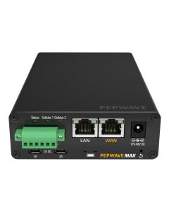 Voorkant van de Peplink MAX Transit Duo Pro Global 4G LTE M2M router met LAN poort en WAN poort