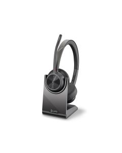 Poly Voyager 4300 Bluetooth headset met USB dongle en optionele laadstandaard