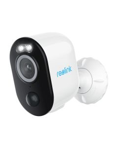Draadloze Reolink B330 outdoor 4MP WiFi camera met accu van de zijkant en voorkant