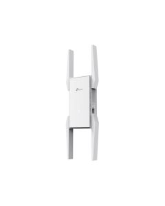 Voorkant en zijkant van de TP-Link Omada EAP673-Extender wall-plate mesh WiFi 6 versterker met externe antennes