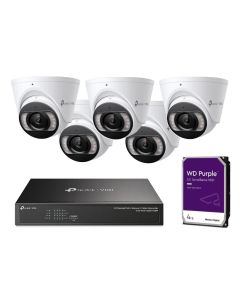 Vijf TP-Link VIGI C445 2.8 beveiligingscamera's met een TP-Link VIGI NVR1008H-8MP en een Western Digital Purple 4TB HDD