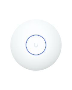 Voorkant van het compacte Ubiquiti UniFi 7 Lite indoor WiFi 7 access point met Ubiquiti logo