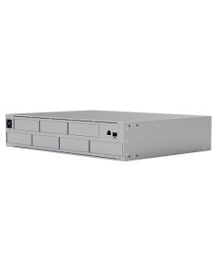 Zijkant en voorkant van de 7-bay Ubiquiti UniFi NAS Pro (UNAS Pro) voor het opslaan en delen van bestanden