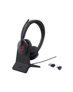 Dubbeloors variant van de Yealink BH74 headset serie met een USB-A dongle en USB-C dongle en een optionele laadstandaard