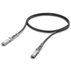 De Ubiquiti 10G Direct Attach Cable SFP+ (UACC-DAC-SFP10-1M) liggend opgerold met de twee SFP+ connectoren zichtbaar