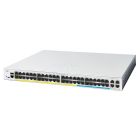 Bovenkant en voorkant van de Cisco Catalyst C1300-48MGP-4X managed 48-poorts netwerk switch