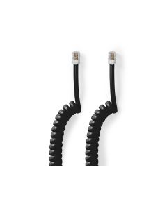 Krulsnoer 2,0 meter, zwart rj10 male