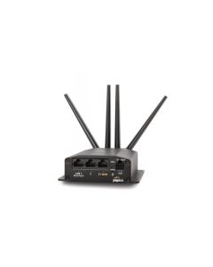 De Peplink MAX BR1 Mini 5G router met antennes en WAN en LAN poorten