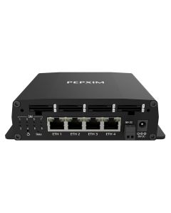 Voorkant van de Peplink SIM Injector Pepxim voor 8 extra simkaarten met vier ethernetpoorten en acht simkaartslots