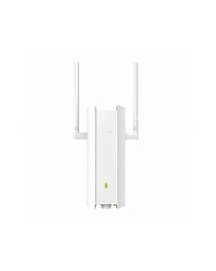 Voorkant van het Omada by TP-Link EAP625-Outdoor HD WiFi 6 access point met groen statuslampje